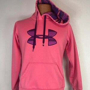 Under Armour Hoodie Women Small P Pink UA Storm Sweatshirt Kangaroo Big Logo